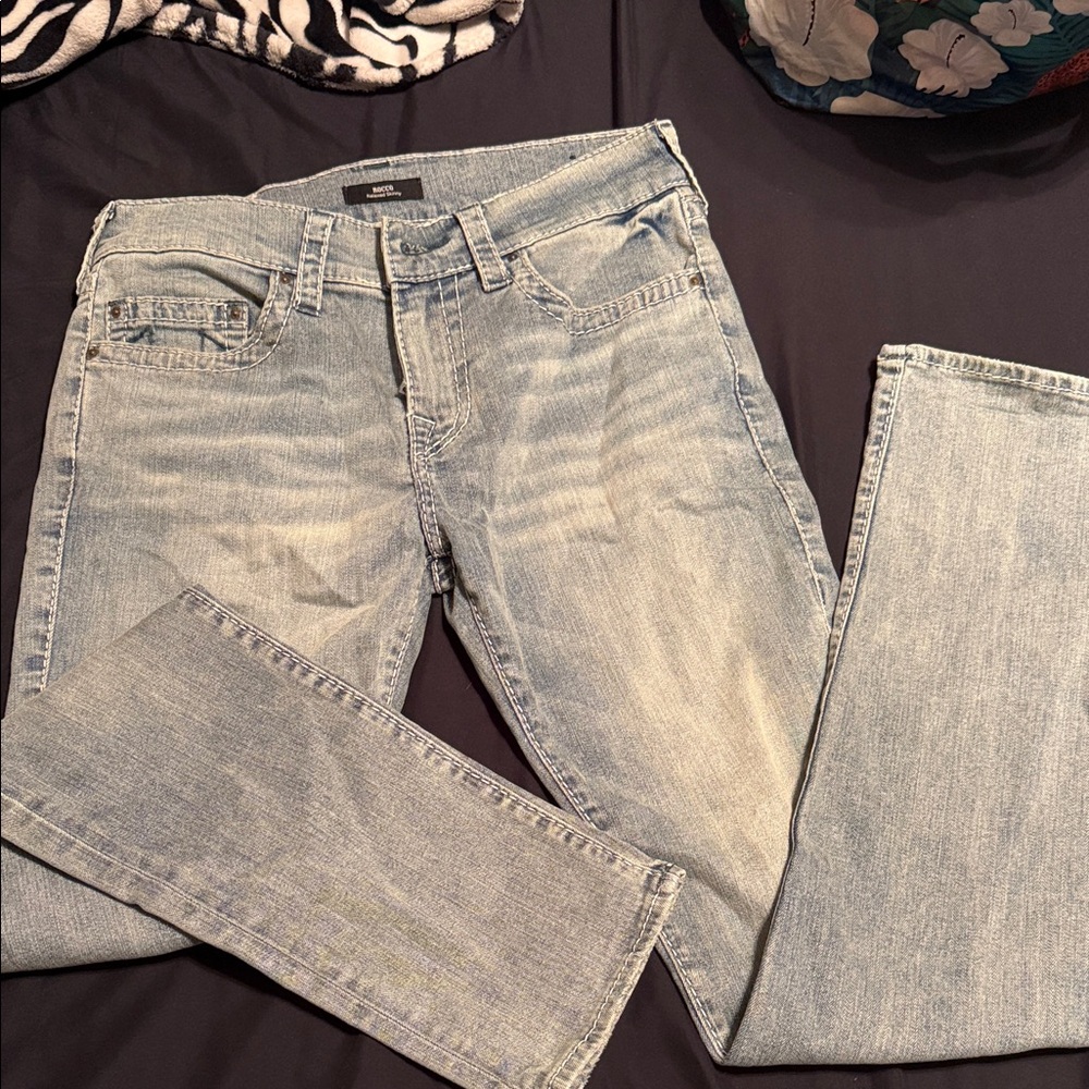 True Religion Men's Faded Blue Straight Jeans